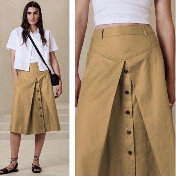 BNWT Banana Republic Twill Aline Khaki Green Midi Skirt Size 12  Sold Out - Picture 5 of 6